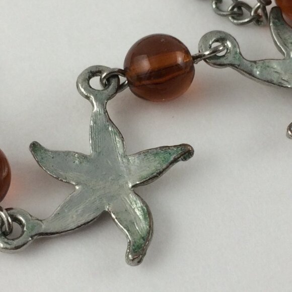 Starfish Bracelet and Necklace Set Silvertone Metal Faux Amber Beads TARNISH - Picture 13 of 14